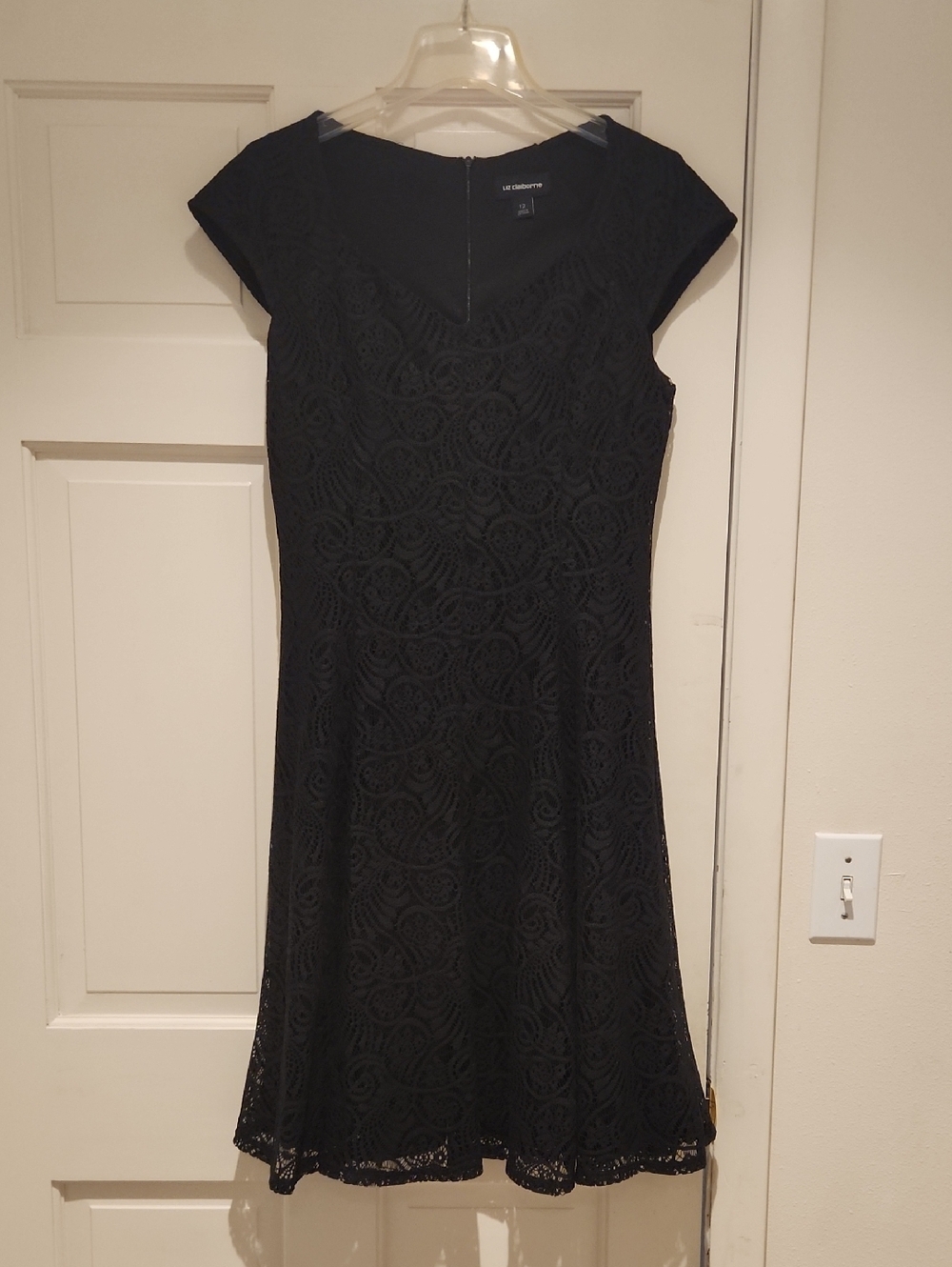 liz Claiborne Black Lace Cap Sleeve Fit-and-Flare Midi Dress Size 12